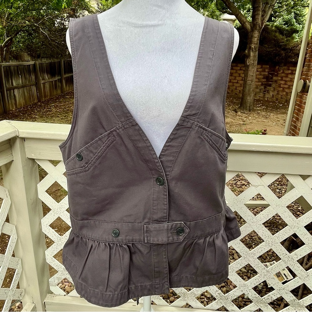 Wrap London Gray Cotton Top Women 41" Bust‎ Ruffle Sleeveless Pocket V Neck Read - Picture 11 of 11